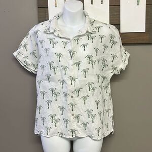 C & C California 100% Linen Palm Trees Button Down Collared Shirt- Medium